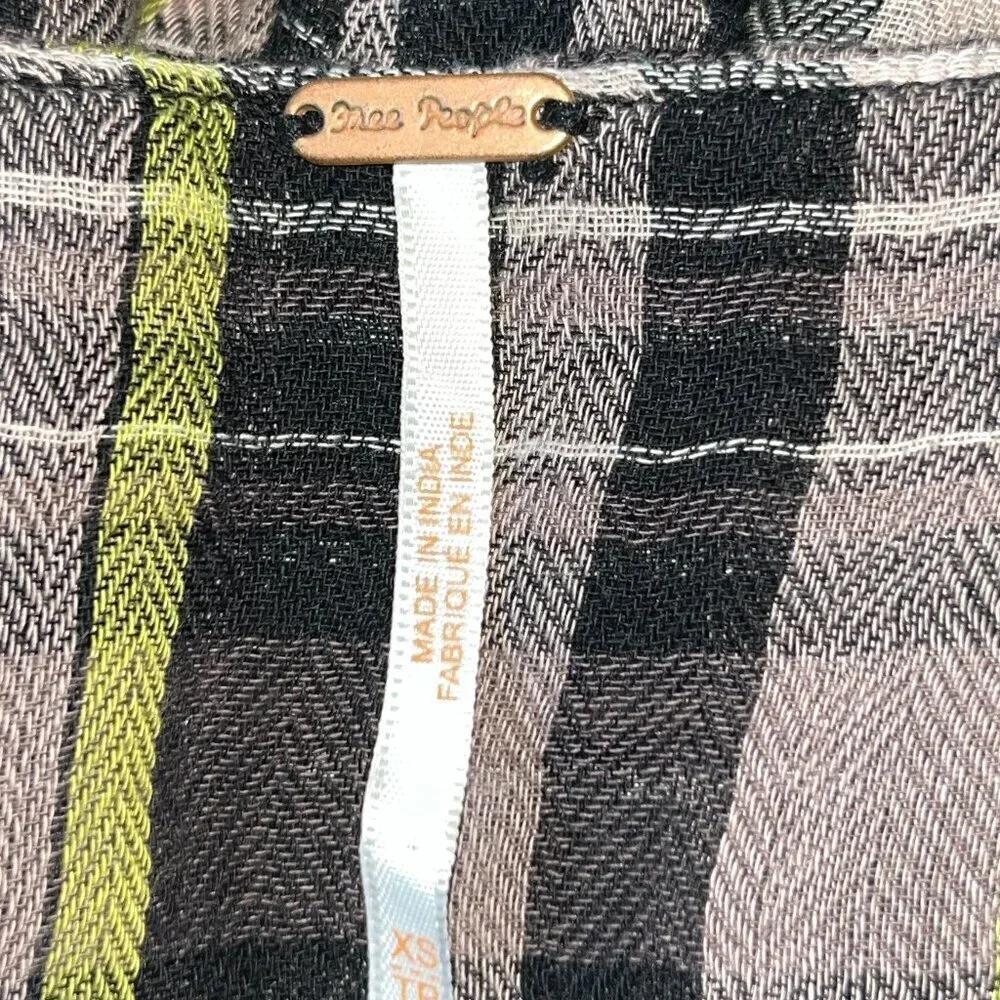 FREE PEOPLE Falling Stars Oversized Babydoll Plaid Mini Dress w/Tie Wrists - XS